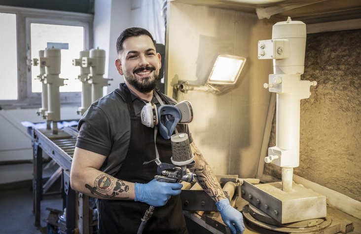 Plastic part being coated at Kern Motion Technology