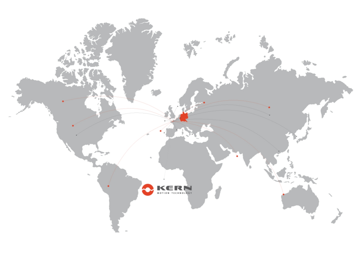 World map showing the location of Kern Motion Technology